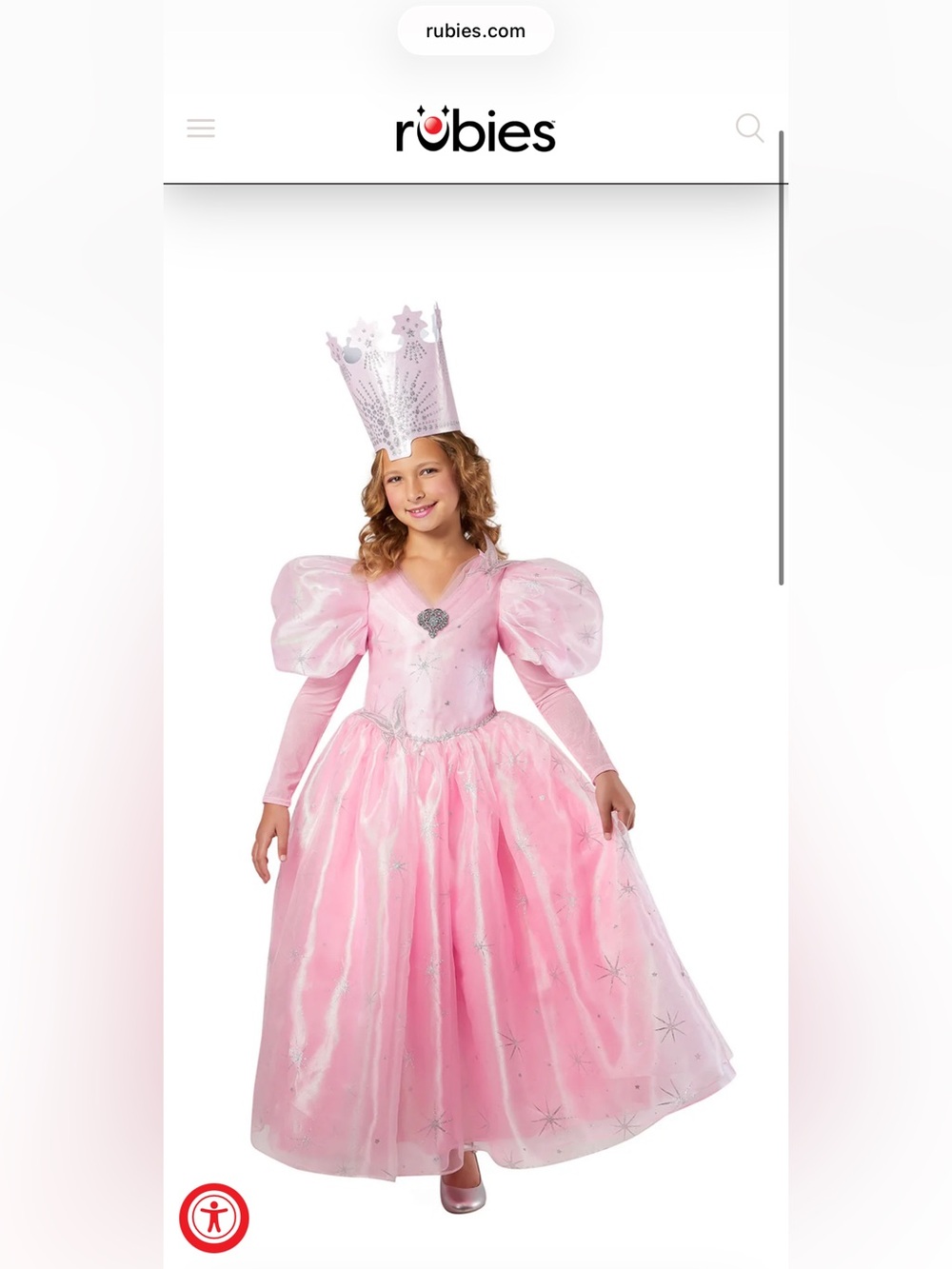 Glinda the Good Witch Kids Pink Costume - Includes Dress, Crown & Brooch - Picture 9 of 9